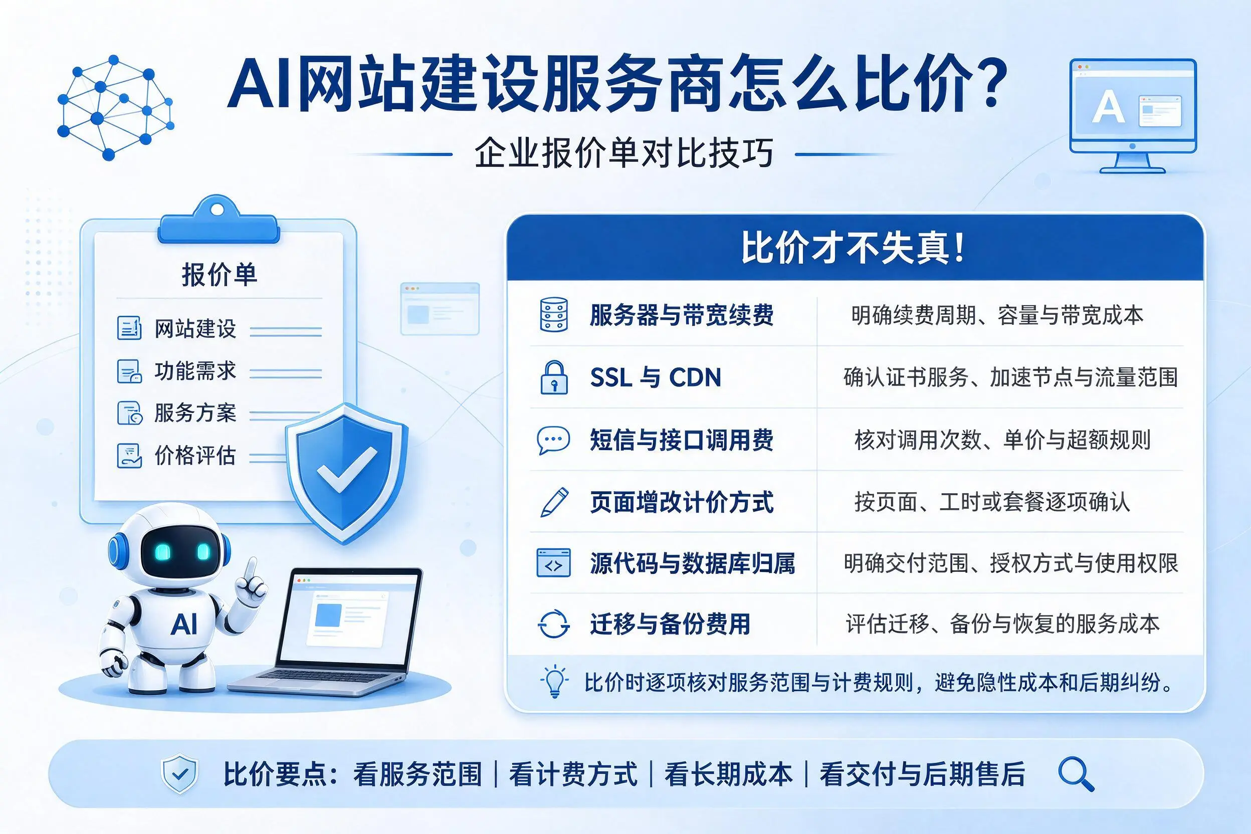 AI网站建设服务商怎么比价？昆明企业报价单对比技巧