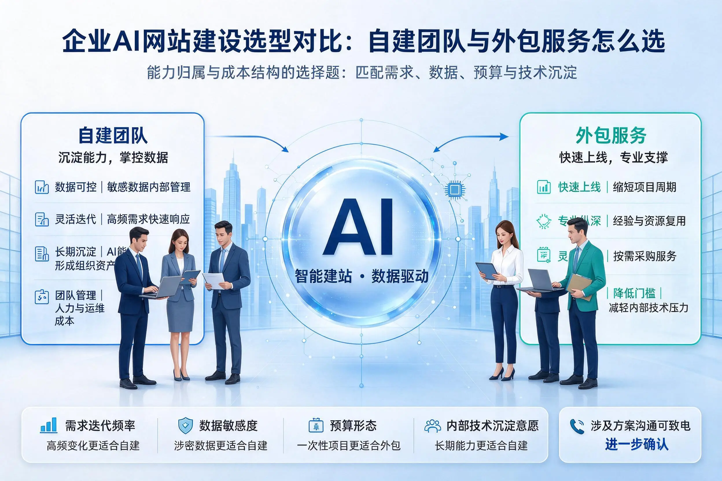 昆明企业AI网站建设选型对比：自建团队与外包服务怎么选